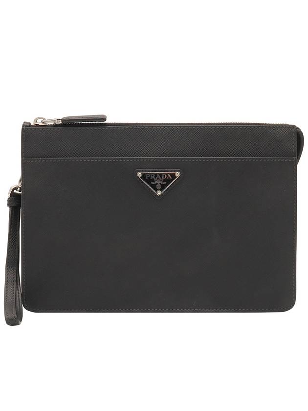 Black Saffiano Leather Triangle Logo Strap Clutch 2VF032 - PRADA - BALAAN 1