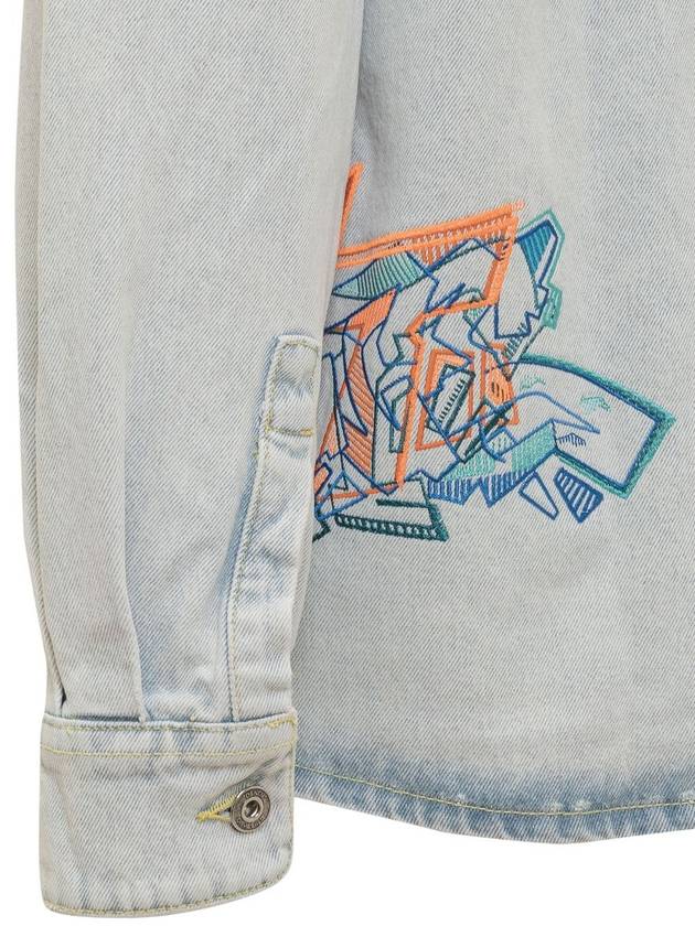 Graffiti Embroidered Button Denim Jacket Light Blue - OFF WHITE - BALAAN 8