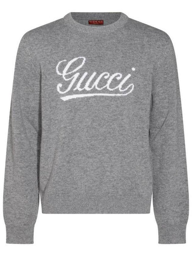 Intarsia Wool Sweater Grey - GUCCI - BALAAN 1