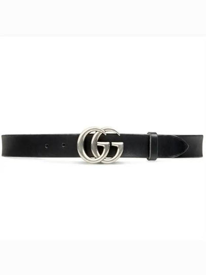 Silver Hardware GG Marmont Double Buckle Leather Belt Black - GUCCI - BALAAN 2