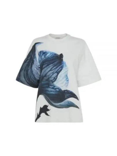 Women's Flower Print Short Sleeve T-Shirt White Blue - ALEXANDER MCQUEEN - BALAAN 2