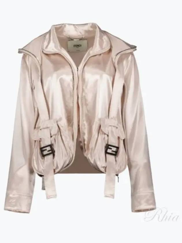 FF Baguette Pocket Satin Zip-Up Jacket Beige - FENDI - BALAAN 2