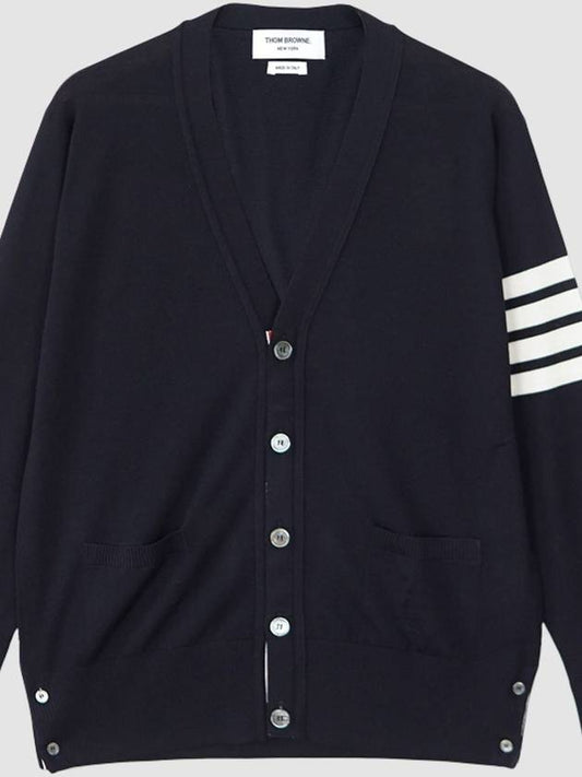 Men's Sustainable Classic Diagonal Wool Cardigan Navy - THOM BROWNE - BALAAN 2