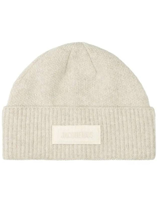 Le Bonnet Grosgrain Logo Patch Beanie Beige - JACQUEMUS - BALAAN 2