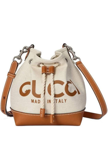 Logo Print Leather Trim Shoulder Bag Beige - GUCCI - BALAAN 1