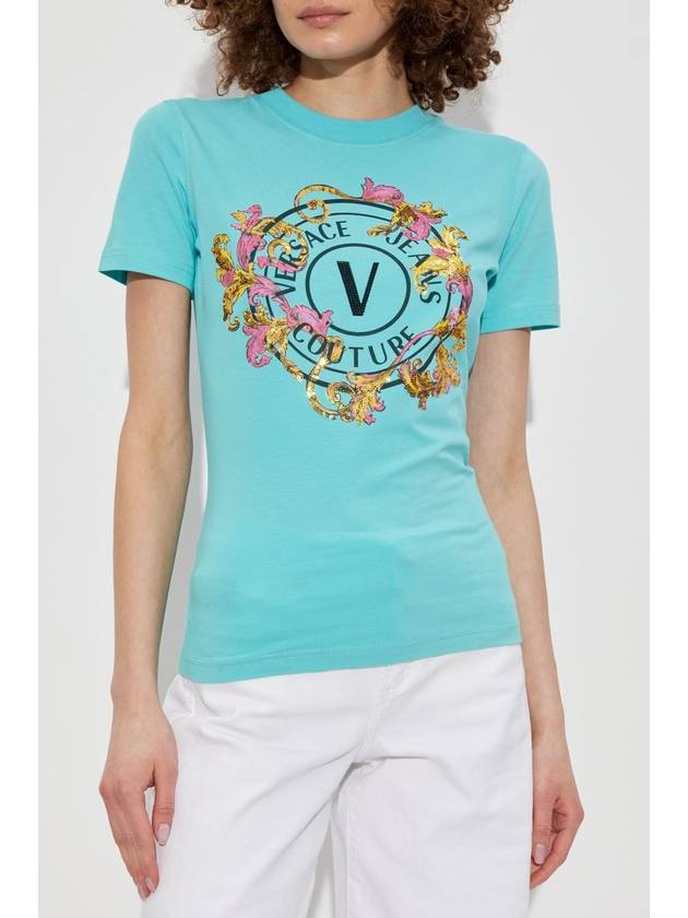 Versace Jeans Couture T-shirt With Print And Shimmering Applications, Women's, Blue - VERSACE - BALAAN 3