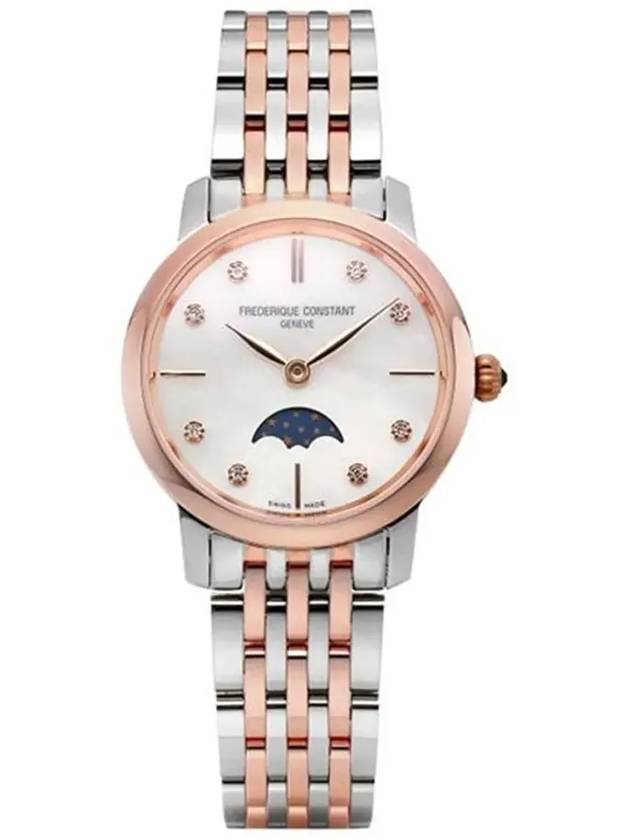 Women’s Classic Slimline Moonphase Watch Silver Gold - FREDERIQUE CONSTANT - BALAAN 5