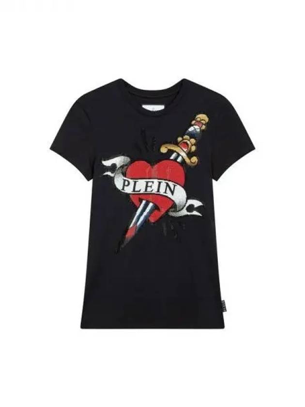 Women's Big Heart Hot Piece Logo TShirt Black 271400 - PHILIPP PLEIN - BALAAN 1