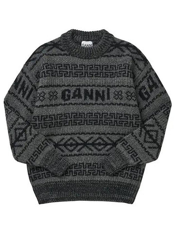 Women's Wool Knit Top Charcoal Grey - GANNI - BALAAN 1