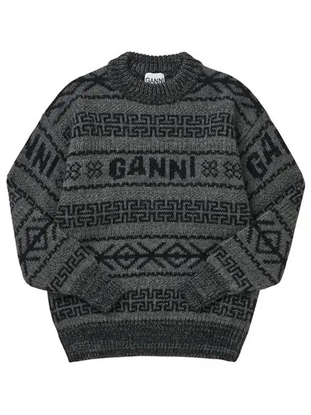 Women's Wool Knit Top Charcoal Grey - GANNI - BALAAN 5