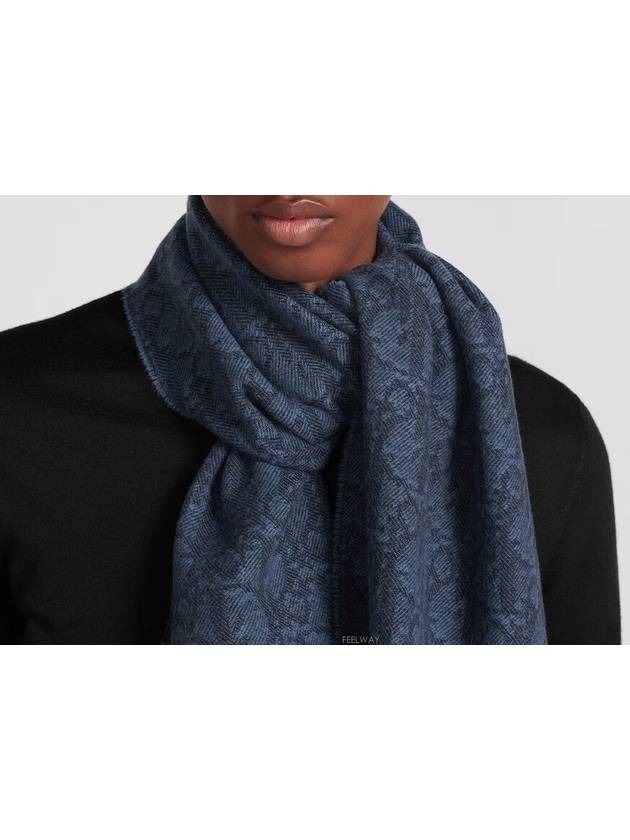OBLIQUE Double sided Scarf Blue Navy Cashmere - DIOR - BALAAN 3