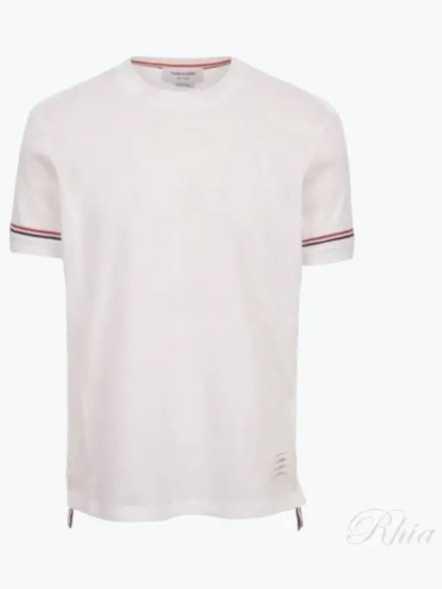 Striped Detail Crew Neck Cotton Short Sleeve T-Shirt White - THOM BROWNE - BALAAN 2