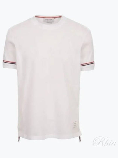 Striped Detail Crew Neck Cotton Short Sleeve T-Shirt White - THOM BROWNE - BALAAN 2