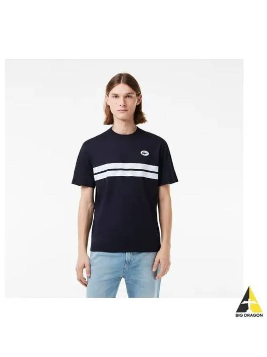 Men s color combination tipping print back big graphic match t shirt dark navy - LACOSTE - BALAAN 1