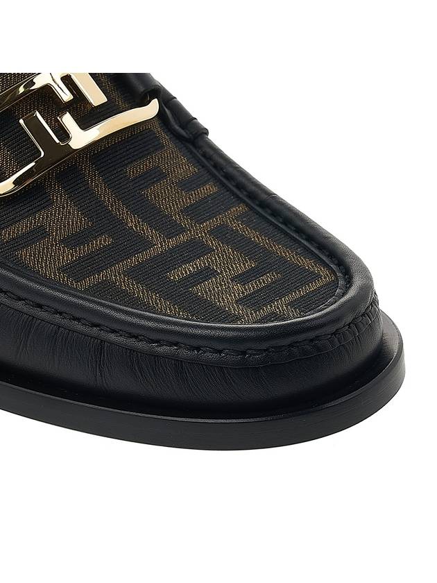 FF O Rock Fabric Leather Loafers Black Brown - FENDI - BALAAN 10