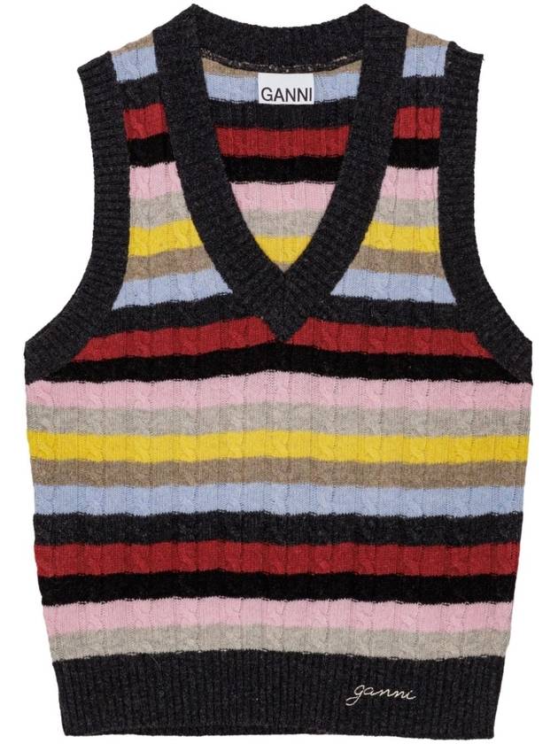 V-Neck Striped Knit Vest - GANNI - BALAAN 2