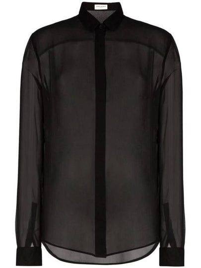 See-through Long Sleeve Shirt Black - SAINT LAURENT - BALAAN 2