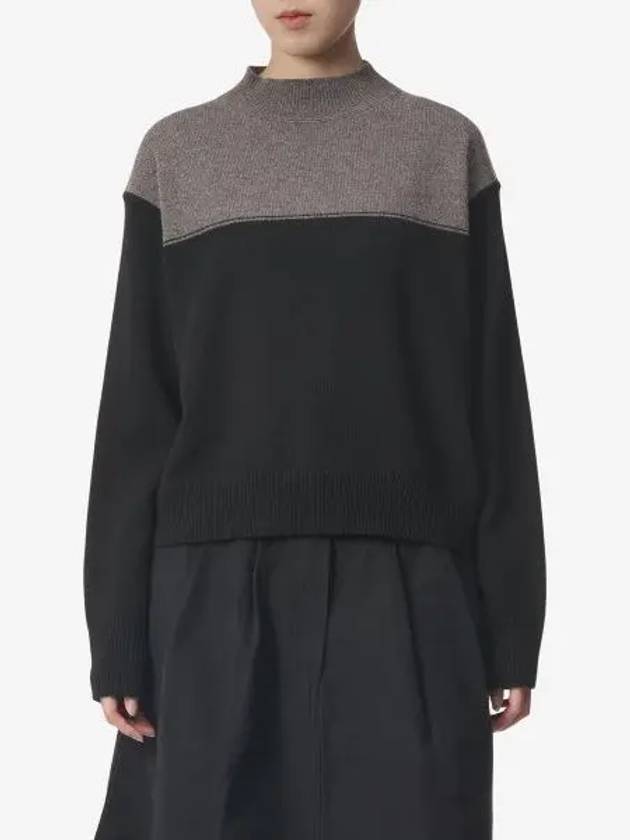 MHL Color Block High Neck Knit Dark Natural Black WHKN0140A23CSNDTB - MARGARET HOWELL - BALAAN 1