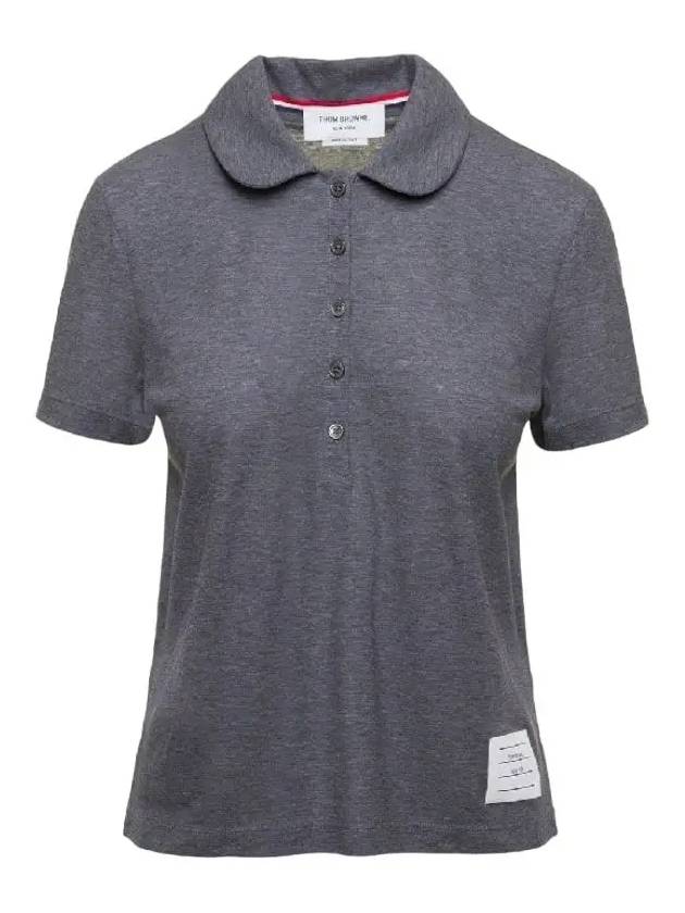 Women's Round Collar Short Sleeve Polo Shirt Grey - THOM BROWNE - BALAAN 3