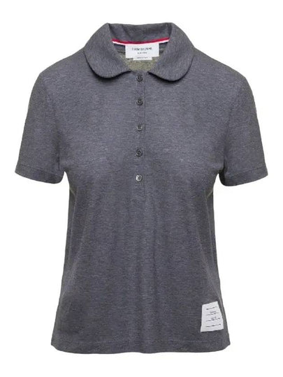 Women's Round Collar Short Sleeve Polo Shirt Grey - THOM BROWNE - BALAAN 2