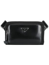 Triangle Logo Brushed Leather Shoulder Bag Black - PRADA - BALAAN 3