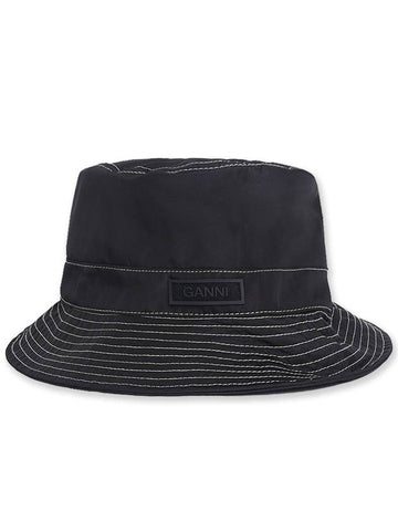 Women's Logo Patch Cotton Bucket Hat Black - GANNI - BALAAN 1