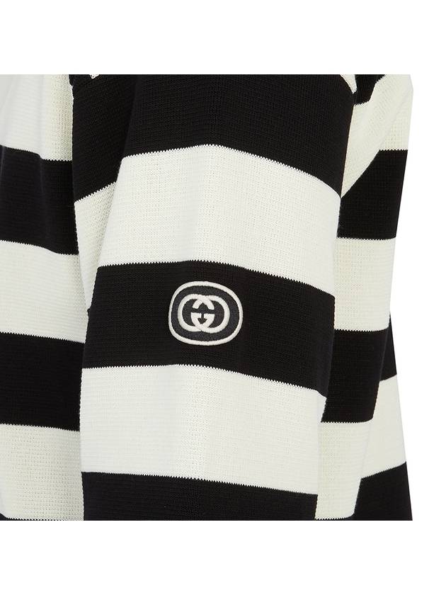 Men's Striped Cotton Polo Shirt Ivory Black - GUCCI - BALAAN 11