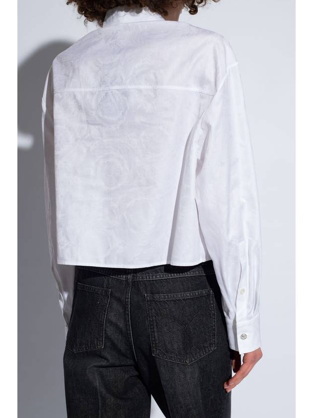 Barocco Jacquard Crop Long Sleeve Shirt White - VERSACE - BALAAN 5