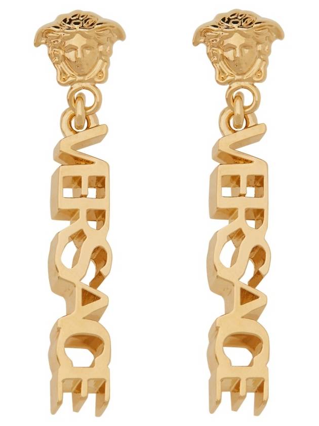 Logo Drop Earrings Gold - VERSACE - BALAAN 3