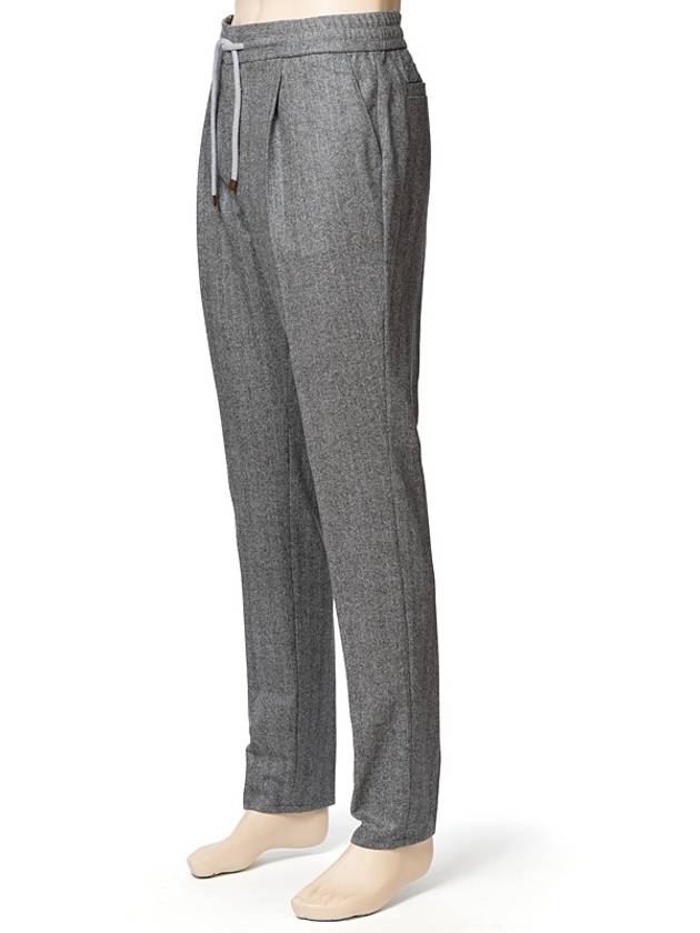 Men's Drawstring Virgin Wool Straight Pants Gray - BRUNELLO CUCINELLI - BALAAN 3