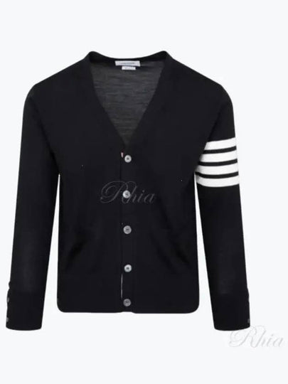 Men's Sustainable Classic Diagonal Wool Cardigan Navy - THOM BROWNE - BALAAN 2