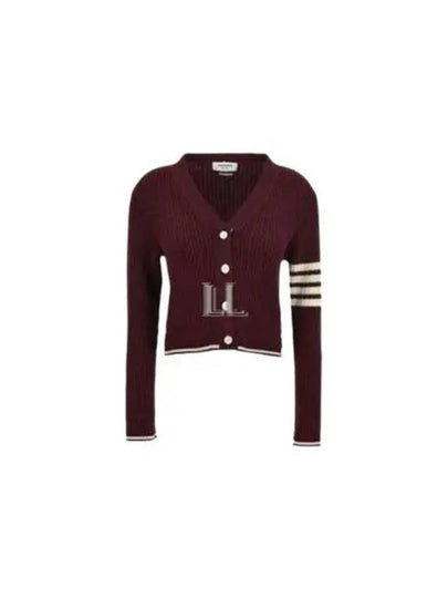 4 Bar Cable Wool Crop Cardigan Red - THOM BROWNE - BALAAN 2