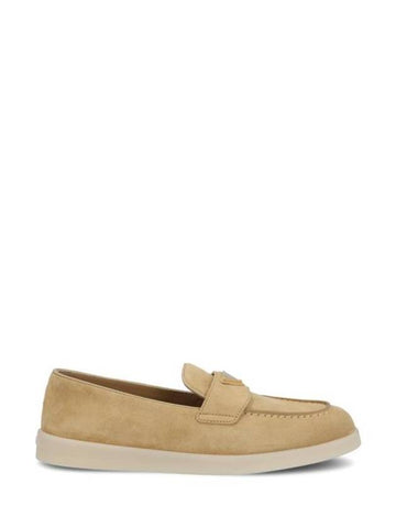 Triangle Logo Suede Leather Loafers Beige - PRADA - BALAAN 1