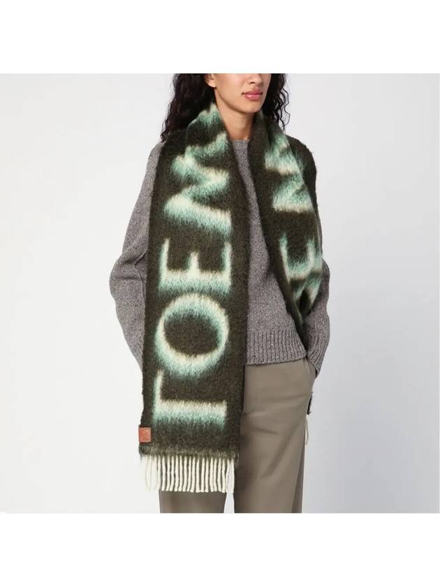 Logo Fringe Wool Mohair Scarf Green - LOEWE - BALAAN 5