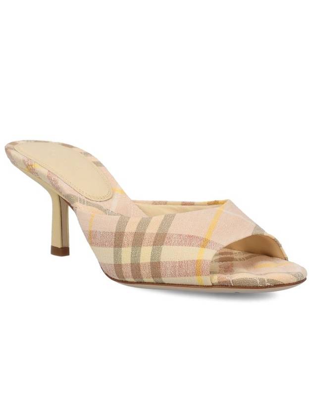 Mews Checked Linen Blend Low Kitten Heel Mule Teacup - BURBERRY - BALAAN 3