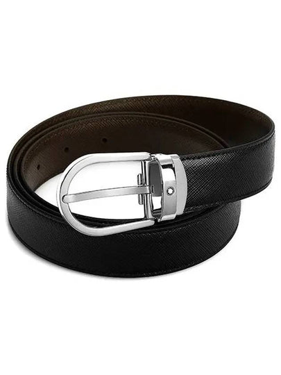 Horseshoe Buckle Reversible Leather Belt Black Brown - MONTBLANC - BALAAN 2