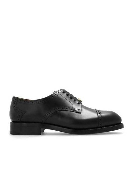 Gold Interlocking G Lace-Up Leather Brogues Black - GUCCI - BALAAN 2