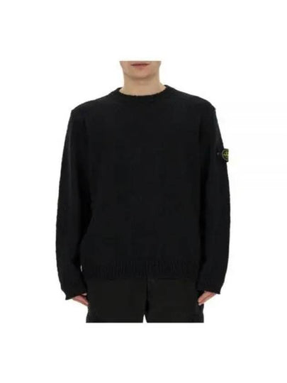 Logo Badge Knotted Crew Neck Cotton Knit Top Black - STONE ISLAND - BALAAN 2