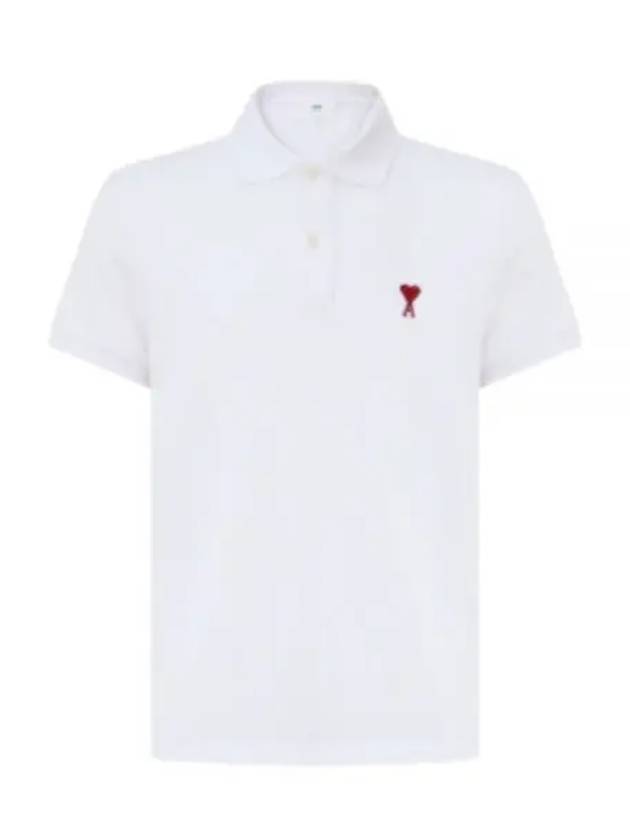 Heart Logo Polo Shirt White - AMI - BALAAN 2