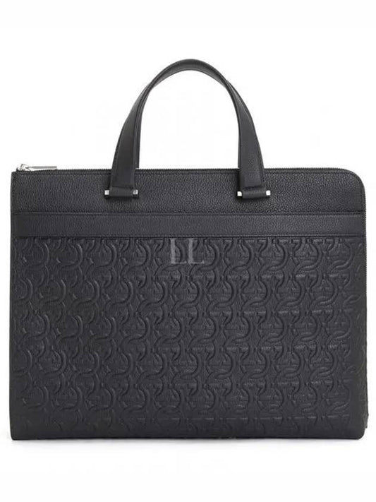 Gancini Business Leather Briefcase Black - SALVATORE FERRAGAMO - BALAAN 2