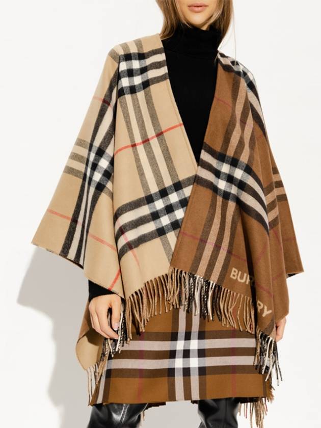 Contrast Check Wool Cashmere Cape Brown - BURBERRY - BALAAN 4