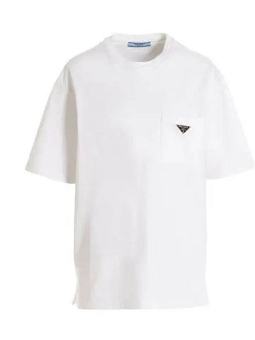 Women s Short Sleeve Logo Goton T Shirt White 3515BS 10UP - PRADA - BALAAN 1