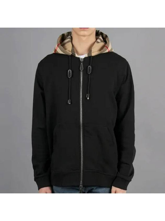 Check Hood Cotton Zip Up Hoodie Black Archive Beige - BURBERRY - BALAAN 2