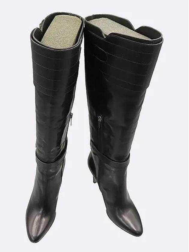 Black leather double pin buckle women s long boots 250MM - JIMMY CHOO - BALAAN 2