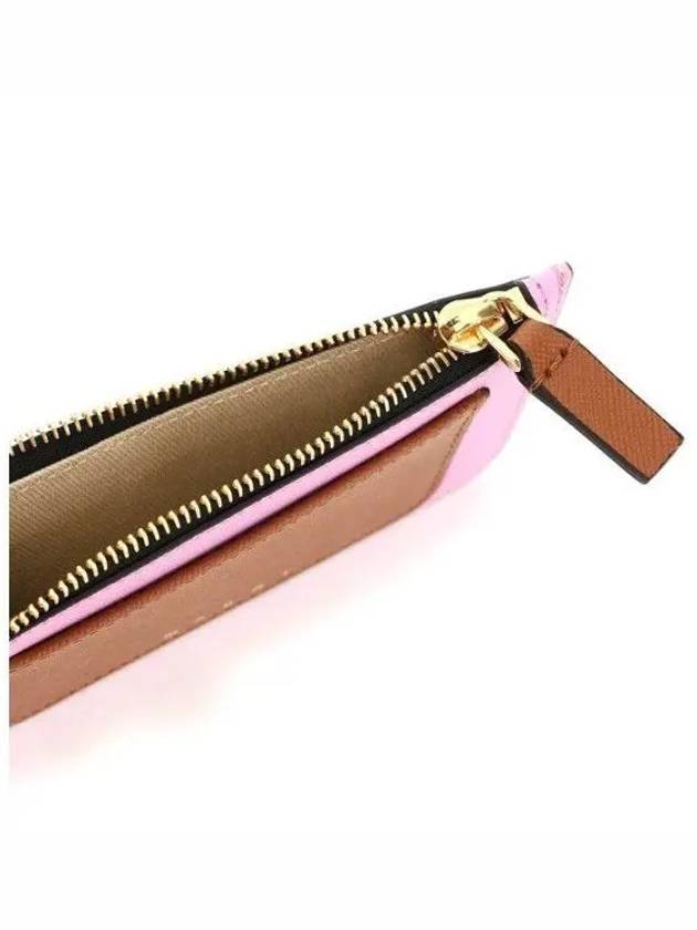 Saffiano Two-Tone Zipper Card Wallet Pink Brown - MARNI - BALAAN 4