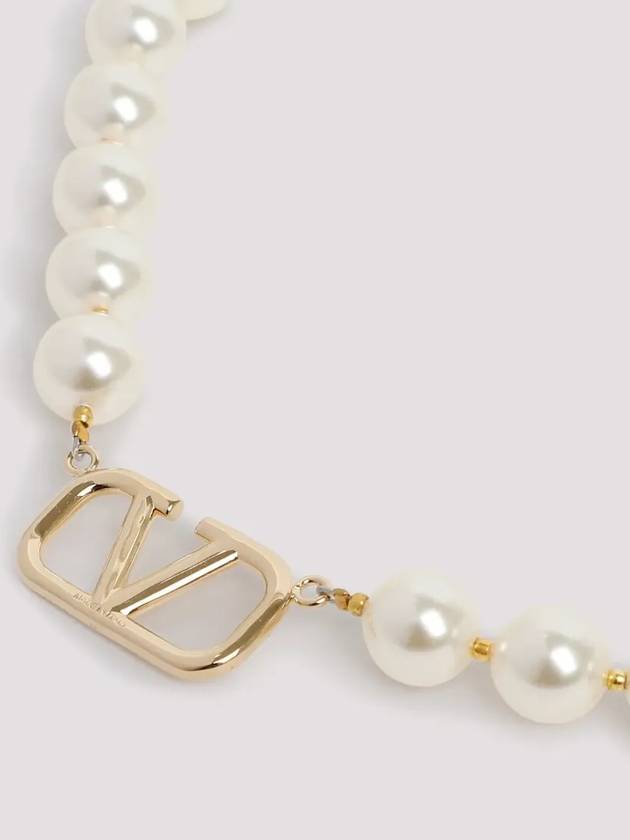 Pearl V Logo Necklace Gold - VALENTINO - BALAAN 4