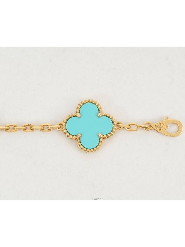 Van Cleef Arpels Vintage Alhambra Bracelet 5 Motif Yellow Gold Turquoise Diamond 74587 - VANCLEEFARPELS - BALAAN 3