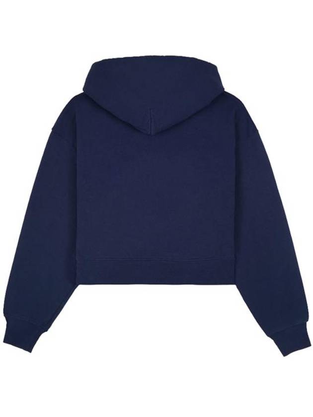 Logo Print Cropped Cotton Hoodie Navy - SPORTY & RICH - BALAAN 3