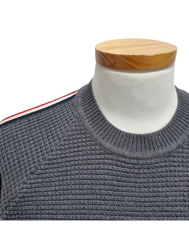 Men's Tricolor Jacquard Band Waffle Crew Neck Knit Dark Gray - MONCLER - BALAAN.