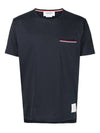 Men's Medium Weight Jersey Tipped Pocket Crewneck Short Short Sleeve T-Shirt Navy - THOM BROWNE - BALAAN 2